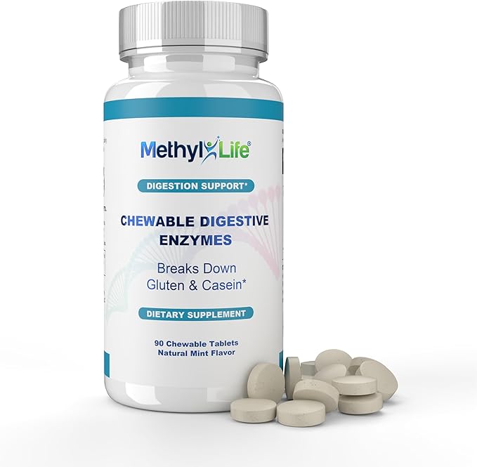 Methyl-Life® Chewable Digestive Enzymes – Broad-Spectrum Plant-Based Enzyme Blend for Balanced Digestion & Nutrient Breakdown – Vegan, Non-GMO, Gluten-Free – Natural Mint-Flavored Tablets | 90 Count