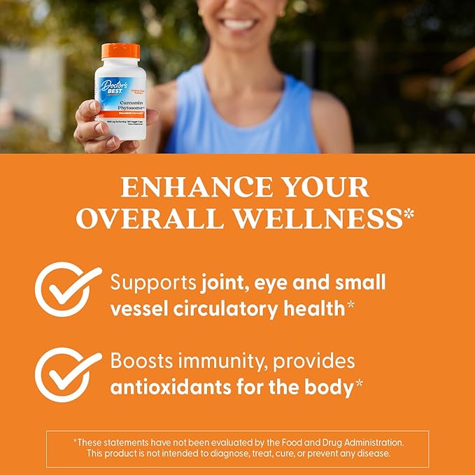 Doctors Best Curcumin Phytosome Supplement for Men & Women - Curcumin Complex Capsules 1000 mg Per Serving, Joint Health Support, Bioavailable Formula, Gluten Free, Soy Free, Vegan - 180 Veg Caps