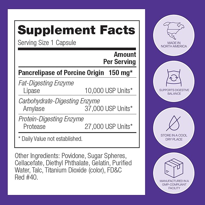 Pancreatic Digestive Enzymes 10,000 Lipase USP Units – High-Potency Pancreatic Digestive Enzyme Supplement for Gas, Bloating & Indigestion Relief– Gut Health & Nutrient Absorption– 50 Capsules