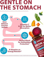 Iron Supplement 65mg, with Vitamin C, D3, B6, B12 & Folate, Spinach, Broccoli, Beet Root, Pumpkin Seeds, Dandelion & Carrots, Blood Building & Energy Support, 90 Tablets