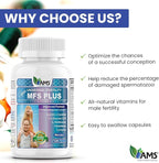 America Medic & Science MFS Plus Fertility Supplements for Men (120 Capsules) Sperm Count Booster, Supports Motility | Natural Preconception Vitamins, Reproductive Aid, with Zinc, CoQ10