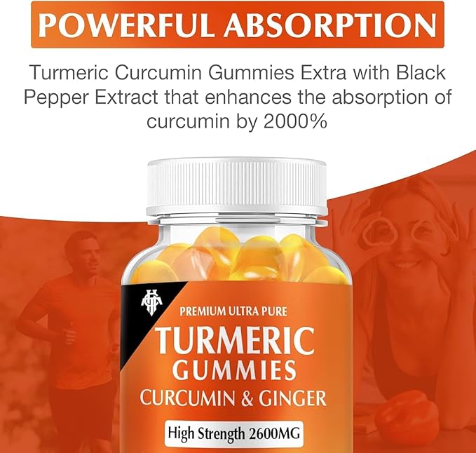 Turmeric Curcumin Gummies (2 Pack) - Turmeric Curcumin Supplements with Ginger & Black Pepper Gummies for Immune Muscle Support Healthy Skin - Vegan, Gluten Free, Low Sugar - for Adults
