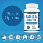 Purely Optimal Magnesium Complex - 6 Forms Magnesium Glycinate, Citrate & Malate - Sleep Support, Stress Relief, Muscles, Heart Health & Relaxation - Magnesium Supplement for Women & Men, 120 Caps