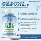 MAXLIFE NATURALS TTFD Thiamine B1 Supplement – 180 Capsules, High Potency Vitamin B1 Thiamine Supplement for Focus, Supports Optimal Nerve Function, TTFD-B1 Max Formula with Magnesium, Made in USA