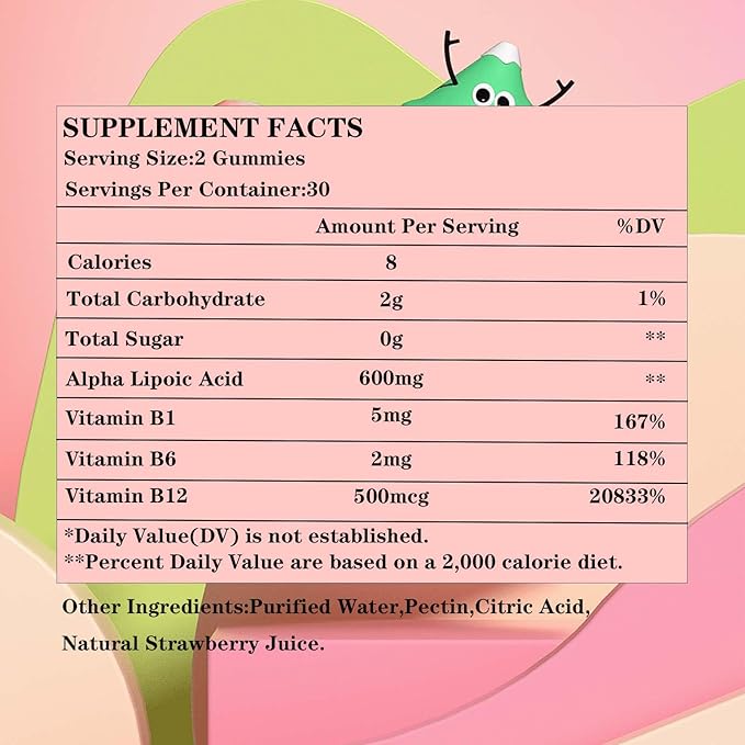 Lofei Alpha Lipoic Acid Gummies 600mg with Vitamin B1,B6 & B12,Sugar Free,ALA Supplement for Energy* & Vi*tality,High Absorption,Non-GMO, Vegan, Gluten-Free,Raspberry Flavor,60 Gummies