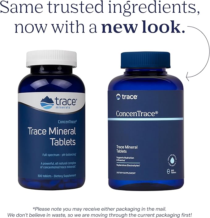 Trace Minerals ConcenTrace Trace Minerals Tablets - Daily Supplement for Overall Wellness - Natural Energy, Bone Strength, Healthy Connective Tissue & Immune System Support - 300 Count (100 Servings)