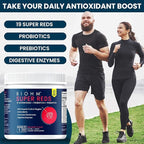 BIOHM Super Reds, Beet Root Powder Antioxidant Smoothie Mix with Tart Cherry Extract and 19 Red Whole Foods Packed with Prebiotics and Probiotics, Non-GMO, Red Berry Flavor, 30 Servings