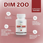 DIM Supplement for Women and Men, DIM 200mg Oral Supplement Hormonal Balance, Hormone Balance for Women and Men, Diindolylmethane Gluten Free Vegetarian Twist Capsules (60 Caps - 2-Month Supply)