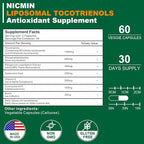 1200MG Vitamin E Tocotrienols Liposomal Tocotrienols Supplement with Phosphatidylcholine, 95% Delta-tocotrienols and 5% Gamma-tocotrienols, High Absorption for Heart, Brain Function 60 Capsules