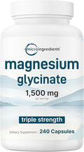 Triple Strength Magnesium Glycinate 1,500mg Per Serving, 240 Capsules | 500mg Per Capsule | Easily Absorbed Chelated Magnesium + Elemental Form | Healthy Muscle, Bones, & Mood Support | Non-GMO