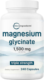 Triple Strength Magnesium Glycinate 1,500mg Per Serving, 240 Capsules | 500mg Per Capsule | Easily Absorbed Chelated Magnesium + Elemental Form | Healthy Muscle, Bones, & Mood Support | Non-GMO