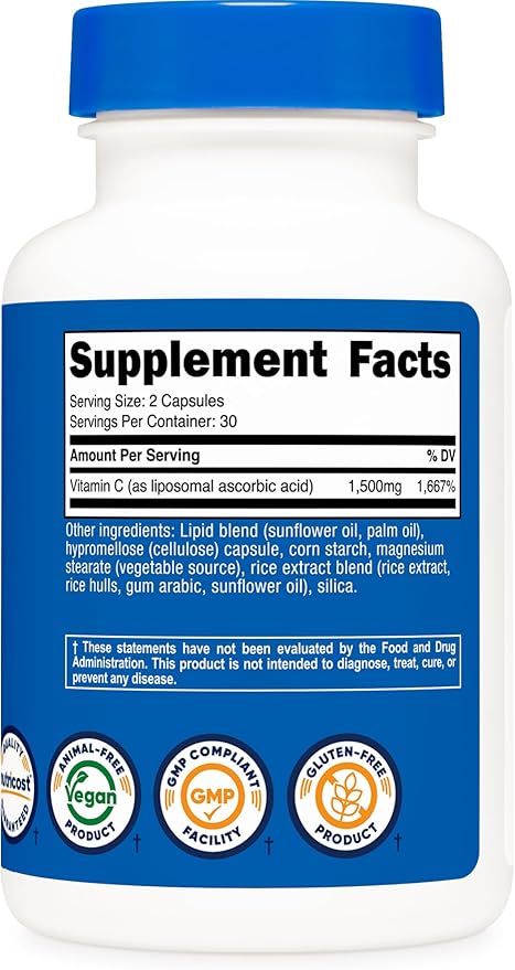 Nutricost Liposomal Vitamin C (1,500mg) 60 Capsules - High Absorption Vitamin C, Vegan, Gluten-Free, 30 Servings