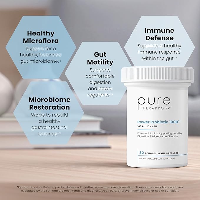 Pure Therapro Rx Power Probiotic 100B | 30 Acid Resistant Capsules - 1 Month Supply | 4 Proven Strains 100 Billion CFU | Flora Balance & Digestion | NO Refrigeration Required | Non-GMO | Zero Fillers
