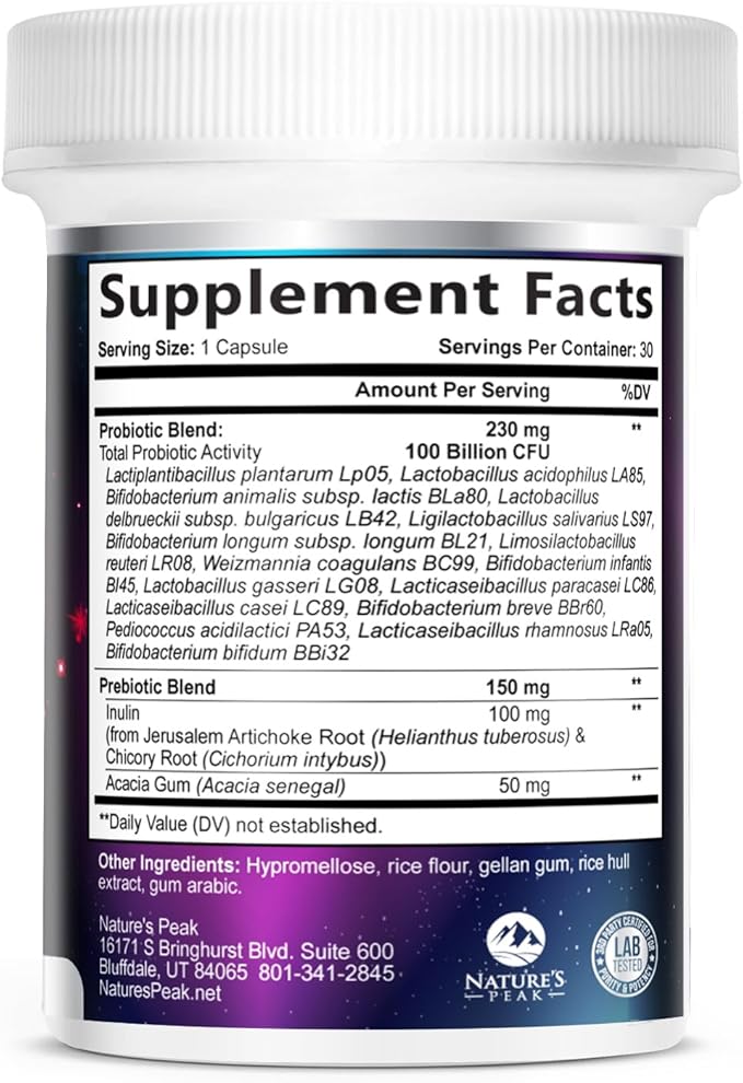 Probiotics for Digestive Gut Health - 100 Billion CFU Per Capsule, 16 Premium Strains & Prebiotics - Best Probiotics for Women & Men, Occasional Constipation, Gas, Immune Health Support - 30 Capsules