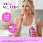 Myo-Inositol & D-Chiro Inositol Gummies, 40:1 Ratio Inositol Supplement with Vitamin D3, Magnesium Glycinate, Folate & Zinc, for Female Health & Wellness, Raspberry Flavor, 60 Count