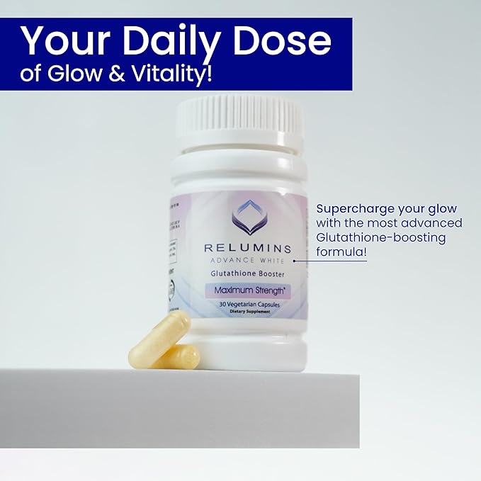 Relumins Advanced Glutathione Booster, Maximum Strength Antioxidant Supplement with Vitamins E, B2 & Selenium, Supports Balanced Wellness & Radiant Skin, 30 Vegetarian Capsules