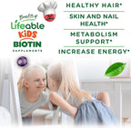 Lifeable Kids Biotin Gummies | 5,000mcg | Great Tasting Natural Flavor Biotin Supplement | Vegan Non GMO Hair Gummies | for Hair Skin and Nails | 90 Gummies