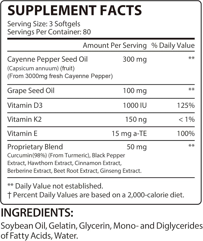 Premium Pepper Capsules with Turmeric Curcumin & Beet Root Extract 2pcs | Supports Cardiovascular Health, Blood Circulation | Potent Capsaicin Supplement, Easy-to-Swallow Softgels (480 Count)