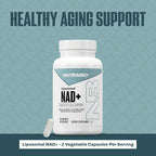 NutraBio Liposomal NAD+ Supplement with Resveratrol, NMN & PQQ for Longevity and Cell Support for Men and Women, Long-Term Vitality, 60 Capsules