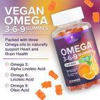 Omega 3 6 9 Gummies - Vegan Omega 3 Supplement Gummy - Essential Fatty Acids Oil 369 Complex Heart Support & Brain Support for Women, Men & Pregnancy, Fish Free Non-GMO, Orange Flavored - 60 Gummies