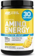 Optimum Nutrition Amino Energy Powder Plus Focus, with BCAA, Electrolytes, and Caffeine, Pineapple Twist, 30 Servings (Packaging May Vary)