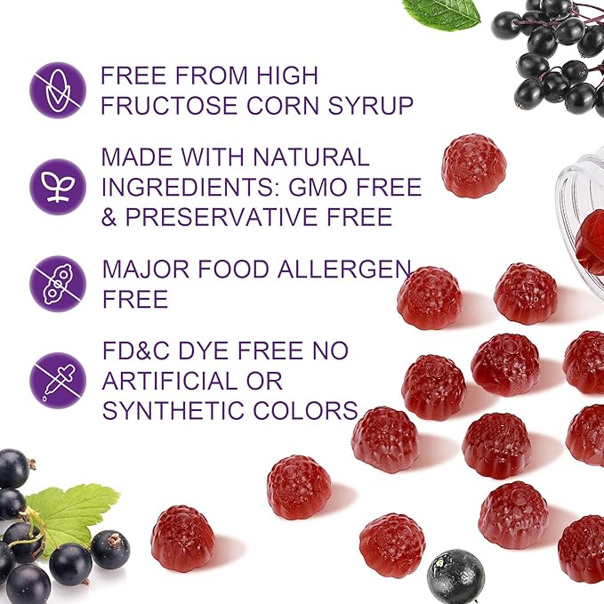 120 Gummies Sambucus Elderberry Gummies - Immune Support for Adults and kids 4+ 5 in 1 with Vitamin C, Zinc, Yeast β-glucan, Probiotics Complex, Nature Elderberry Supplement, Non-GMO, Gluten Free