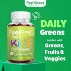Feel Great Super Green Gummies for Kids | Fruit and Vegetable Gummies | Vegan Veggie Gummy Multivitamin for Kids | Veggie Fiber Supplement | 60 Count