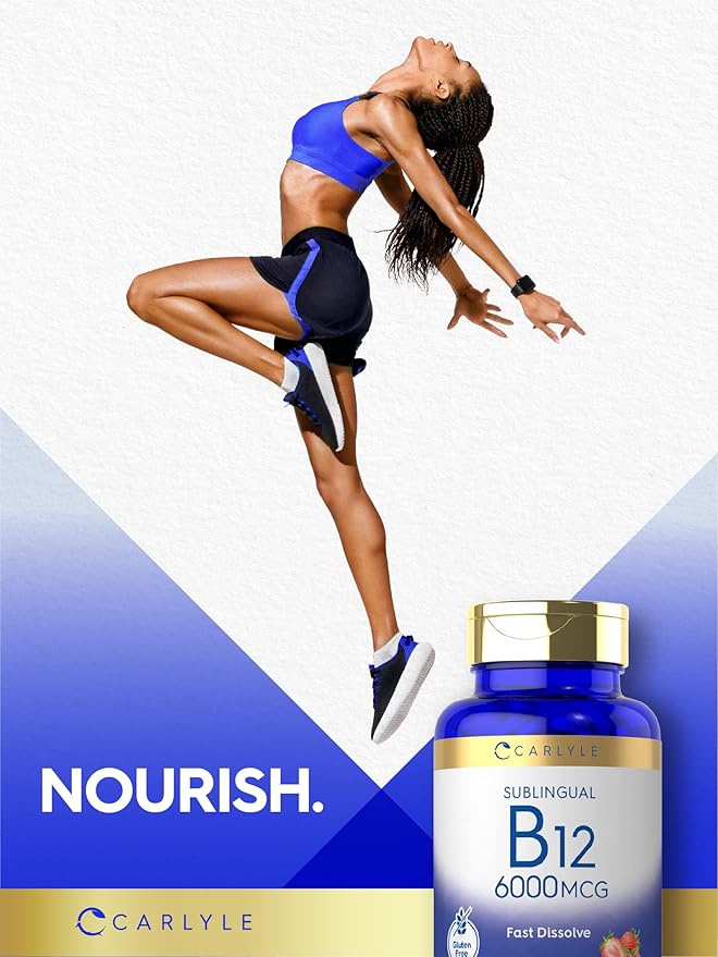 Carlyle Vitamin B-12 6000mcg | 120 Fast Dissolve Tablets | Natural Berry Flavor | Cyanocobalamin & Methylcobalamin | Vegetarian, Non-GMO, and Gluten Free Sublingual Supplement