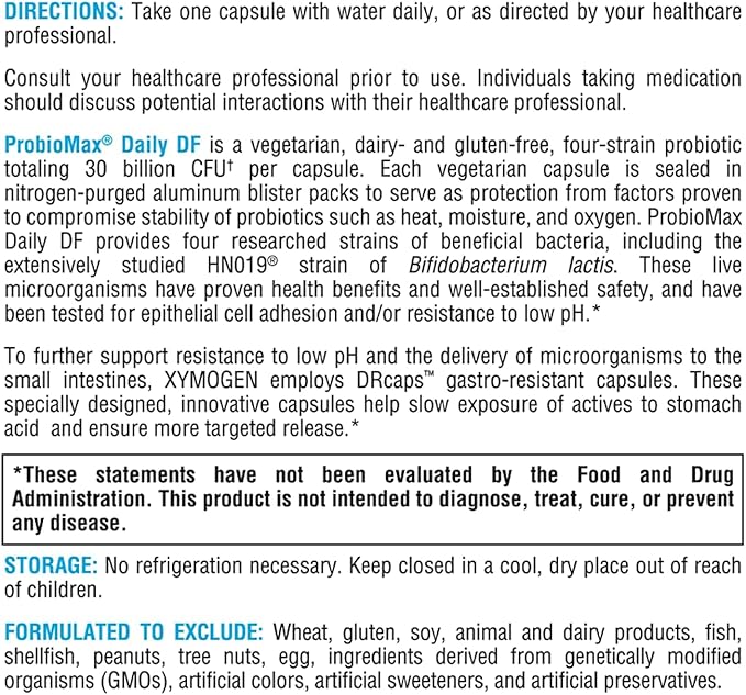 XYMOGEN ProbioMax Daily 30B - Probiotics for Digestive Health Support - Lactobacillus Acidophilus & Bifidobacterium Lactis HN019 - Vegetarian, Gluten-Free & Non-GMO - 60 Capsules