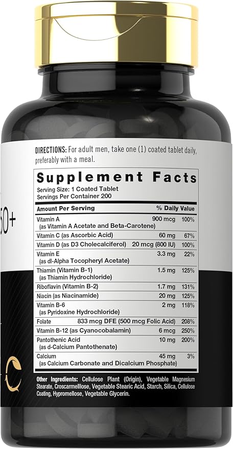 Carlyle Multivitamin for Men 50+ | 200 Count | with B Vitamins, Vitamin D, Magnesium & Zinc | Non-GMO, Gluten Free Supplement