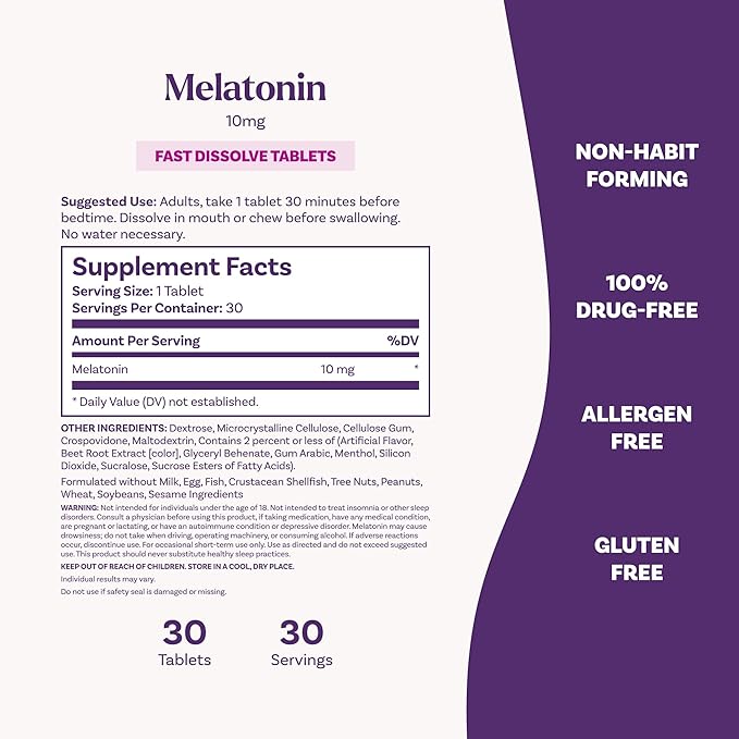 Natrol Melatonin 10mg Fast Dissolve Tablets - Strawberry Flavor, 30 Count, Sleep Support, Fast Dissolve Melatonin for Adults, 30-Day Supply