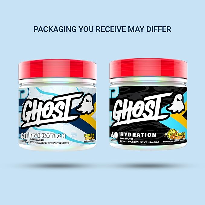 GHOST Hydration, Lemon Crush, 40 Serv, Electrolyte Powder - Drink Mix Supplement with Magnesium, Potassium, Calcium, Vitamin C & Taurine for Energy & Endurance - Vegan, Free of Soy, Sugar & Gluten