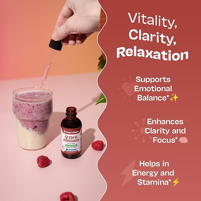 KSM-66 Ashwagandha Liquid Drops – Vegan, GMO Free & Fast Absorbing Form – Ashwagandha Supplements for Daily Wellness Support – Promotes Focus and Clarity – Supports Daily Vitality (Mixed Berry, 60ml)