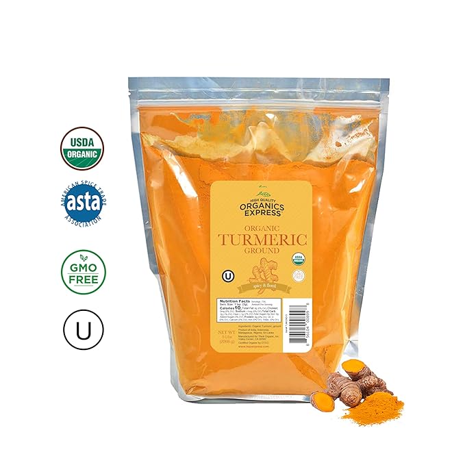 HQOExpress Bulk Organic Ground Turmeric Powder – 5 lb Value Bag (80 oz) USDA Organic | Non-GMO | Kosher | Sustainably Grown | Lab Tested | Legacy Brand Since 1977