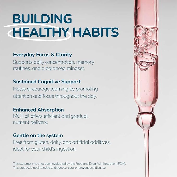 1Q Focus – Liquid Cognitive & Brain Support Natural Drops for Kids | Acetyl L-Carnitine + B1, B6, B12 & Folate | Sugar-Free, Vegan, Non-GMO, Gluten-Free | Advanced Absorption | 2 fl oz 30 Servings