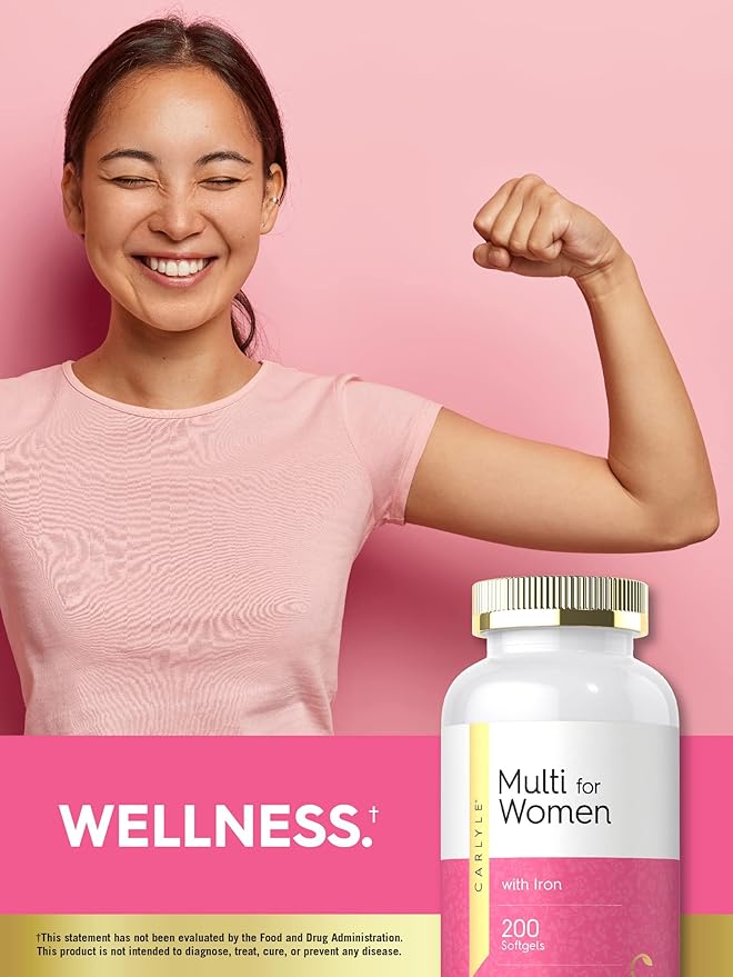 Carlyle Multivitamin for Women | 200 Softgels | Support Supplement with Iron | Essential Vitamins, Minerals and Omegas | Non-GMO & Gluten Free Formula