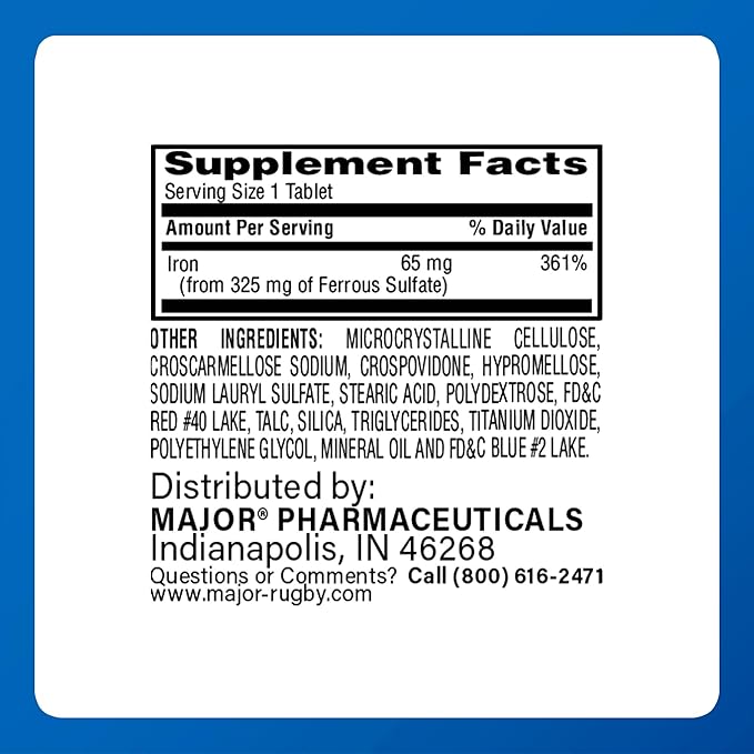 Major FeroSul - Ferrous Sulfate 325 mg Tablets - Iron Supplement for Women and Men - Specially Coated Easy-to-Swallow Tablets - Red - 100 Count (4 Pack)