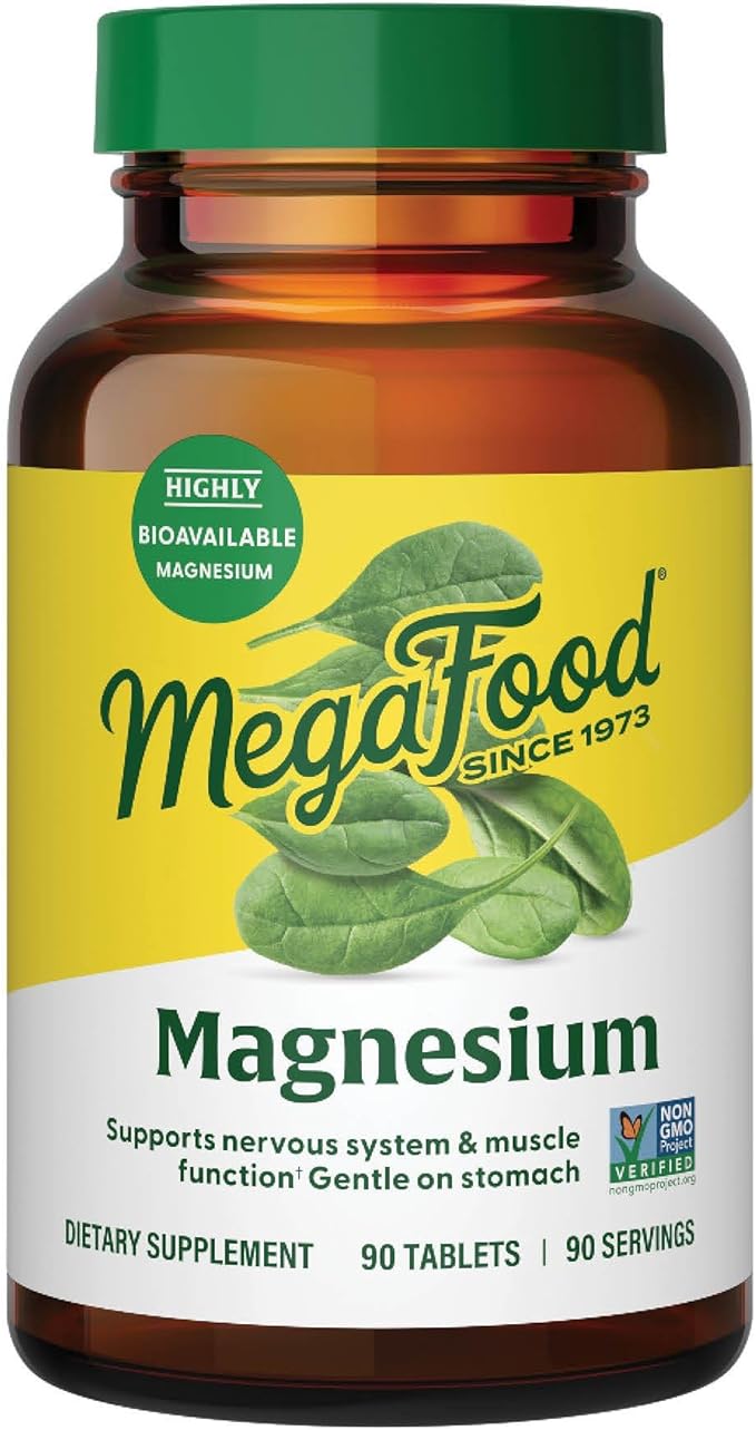 Megafood Magnesium Supplement with Fermented Magnesium Glycinate - Chelated - Supports Heart & Nervous System - Vegan Gluten-Free Non-GMO Kosher - Made Without 9 Food Allergens - 90 Tablets