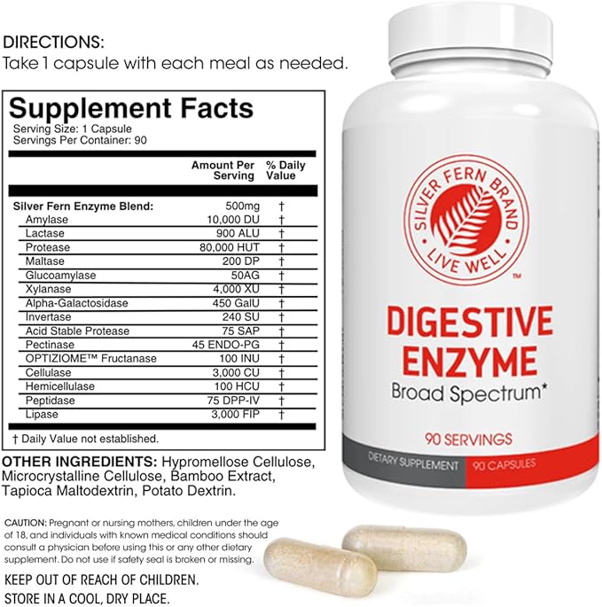 Silver Fern Brand Ultimate Digestive Enzyme Supplement - 4 Bottles - High Potency, Multi Enzyme - Digestive Comfort & Food Tolerance - Amylase, Protease, Cellulase, More