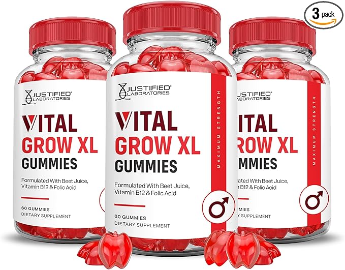Justified Laboratories (3 Pack Vital Grow XL Performance Gummies 1000MG Advanced Formula Formulated with ACV Pomegranate Beet Juice Powder B12 Vegan Non GMO 180 Gummys