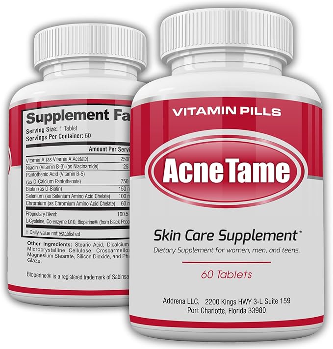 Acnetame Acne Pills- Acne Tame Supplement- Clear Skin Vitamins Pill for Oily Skin Treatment, Hormonal Blemishes, Anti Spots & Cystic Acnes Supplements for Women, Men, Teens & Adults- 60 Oral Tablets