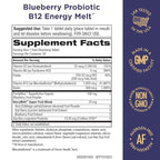 Purity Products Blueberry Probiotic B12 Energy Melt Clinical Probiotic - Organic Blueberries, Methylcobalamin B-12-30 Melts