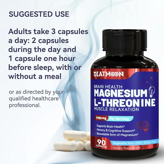 Magnesium L-Threonine, High Absorption Magnesium Supplement,1900mg Magnesium Threonine,Gluten Free, 90 Vegan Capsules