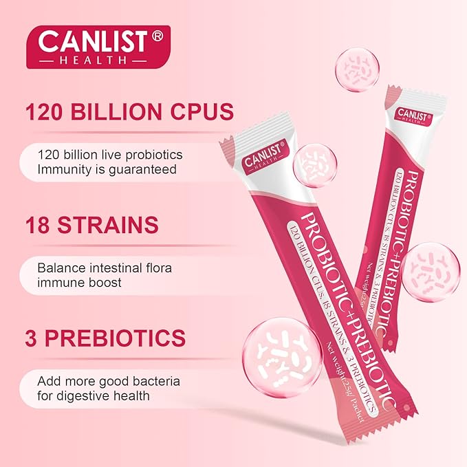 CANLIST Women's Probiotic Powder - 120 Billion CFUs, 20 Strains, Cranberry Extract & 3 Prebiotics, Help for Immune Booster, Digestive Health, Vaginal & Urinary Health, 40 Packets
