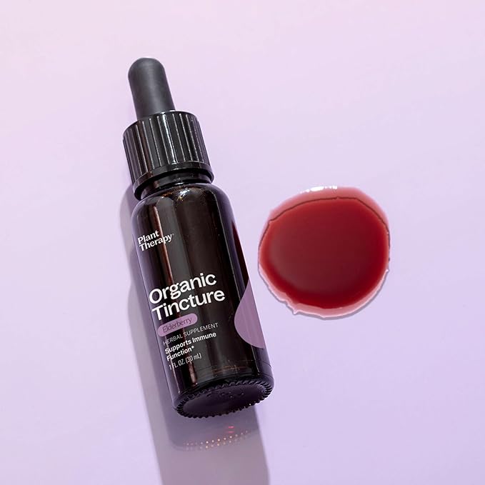 Plant Therapy Organic Elderberry Herbal Supplement Tincture 30 mL (1 oz) Immune Support, Helps Soothe Nasal and Throat Discomfort, Vegan, Non GMO, Gluten Free, Liquid, 1 Bottle
