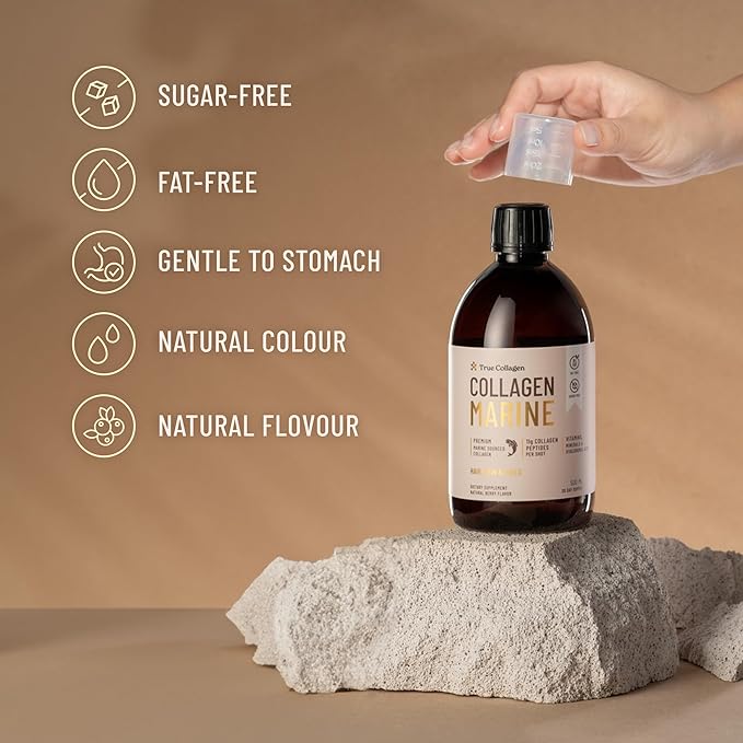 True Collagen Marine | 11,000 mg Hydrolyzed Collagen Liquid Supplement - 2 x 500 ml (1,000 ml), 40 Day Supply | Hyaluronic Acid, Biotin and Vitamin C for Healthy Hair, Skin and Nails | Sugar-Free