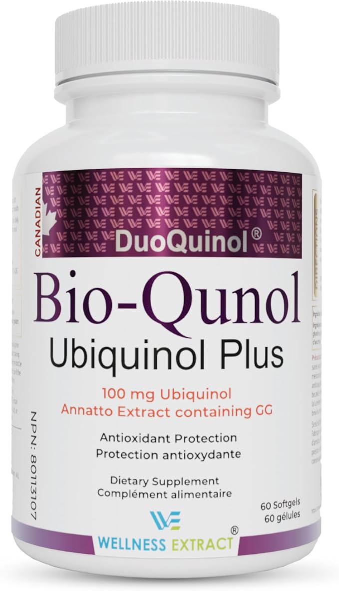 WELLNESS EXTRACT BioQuinol Ubiquinol (CoQ10) with Geranylgeraniol – Master Antioxidant for Heart Health, Cellular Energy 150mg 60 Softgels