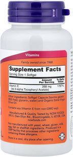 Now Foods - Vitamin E D Alpha Tocopheryl Acetate 400 IU - 100 Softgels