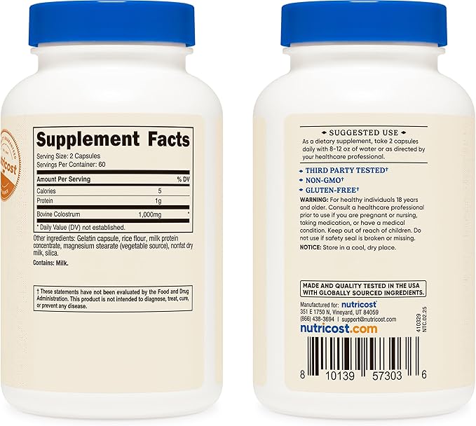 Nutricost Colostrum 500mg, 120 Caps (2 Bottles)