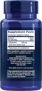 Life Extension L-Glutamine,500 mg L-glutamine,Amino Acid,Supports Muscle Health and Immune Health,Gluten-Free,Non-GMO,100 Vegetarian Capsules,(Pack of 2)